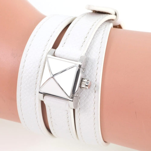 Montre Hermès Médor - Montre quartz en acier laqué et cuir 58 Facettes ikr7n8
