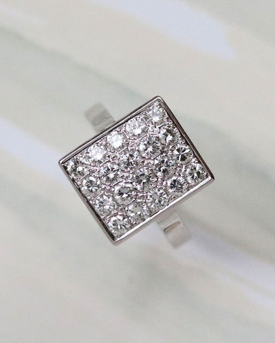 Bague 56.5 Art Déco - Bague rectangle en or blanc et diamants 58 Facettes A11240