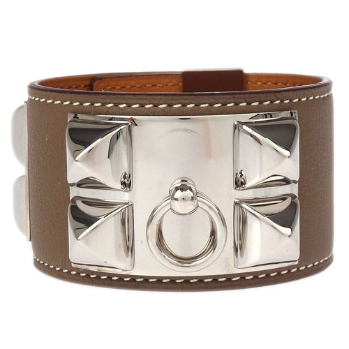 Bracelet Hermès - Bracelet Collier de Chien en cuir gris 58 Facettes onuj95