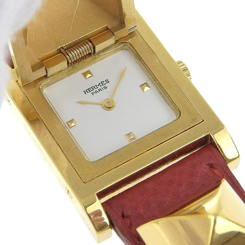 Montre Hermès Medor - Montre quartz en métal plaqué or et cuir 58 Facettes uuup2f