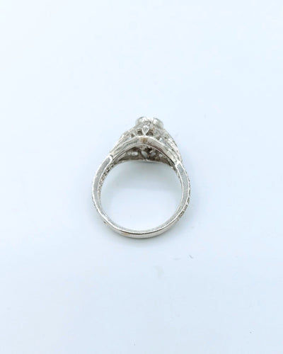 Bague 54 Bague solitaire Art déco en or blanc et diamants 58 Facettes A11351