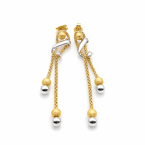 Boucles d'oreilles Boucles d'oreilles pendantes en or 18 carats deux tons et perles d'or 58 Facettes Boucles d'oreilles pendants en or