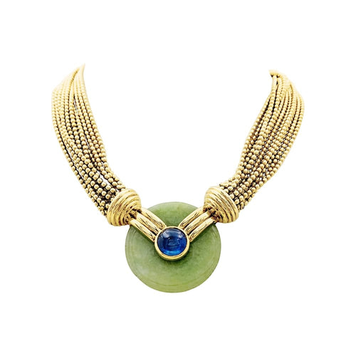 Collier Collier Verney, or jaune, jade et saphir. 58 Facettes 35523