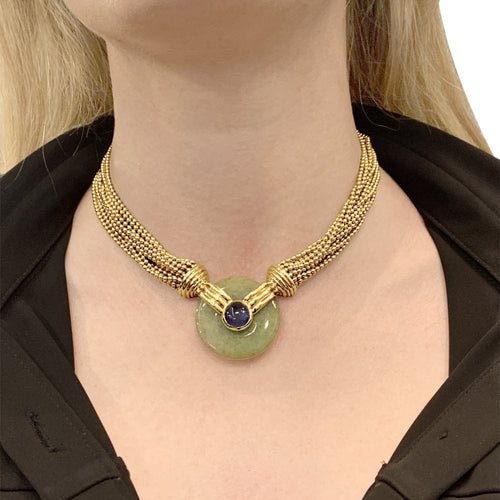Collier Collier Verney, or jaune, jade et saphir. 58 Facettes 35523