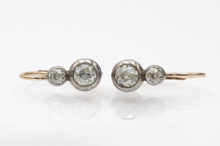 Boucles d'oreilles Boucles d'oreilles anciennes - Or 585/1000 et diamants taille ancien brillant env. 1,35 ct 58 Facettes 12031