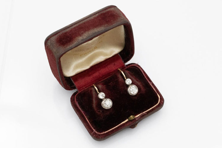 Boucles d'oreilles Boucles d'oreilles anciennes - Or 585/1000 et diamants taille ancien brillant env. 1,35 ct 58 Facettes 12031