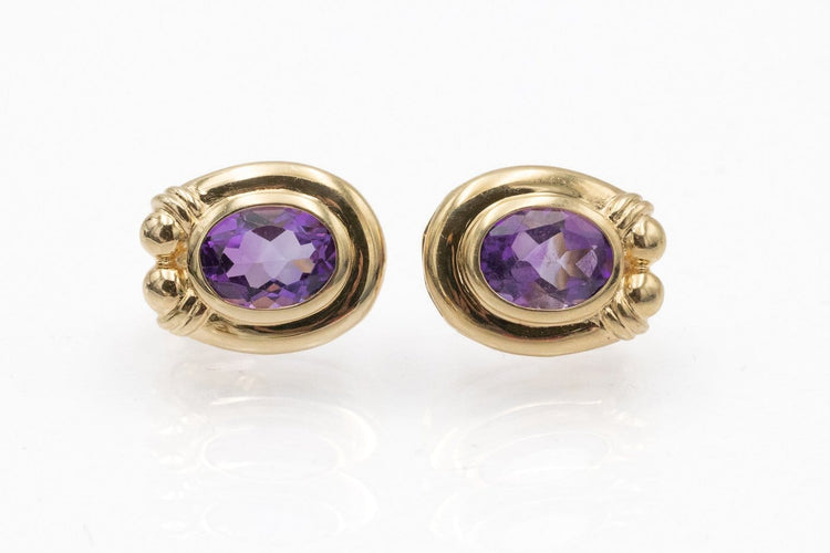Boucles d'oreilles Boucles d'oreilles vintage - Puces en or jaune 585/1000 et améthystes 58 Facettes 12080
