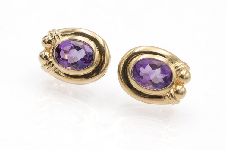 Boucles d'oreilles Boucles d'oreilles vintage - Puces en or jaune 585/1000 et améthystes 58 Facettes 12080