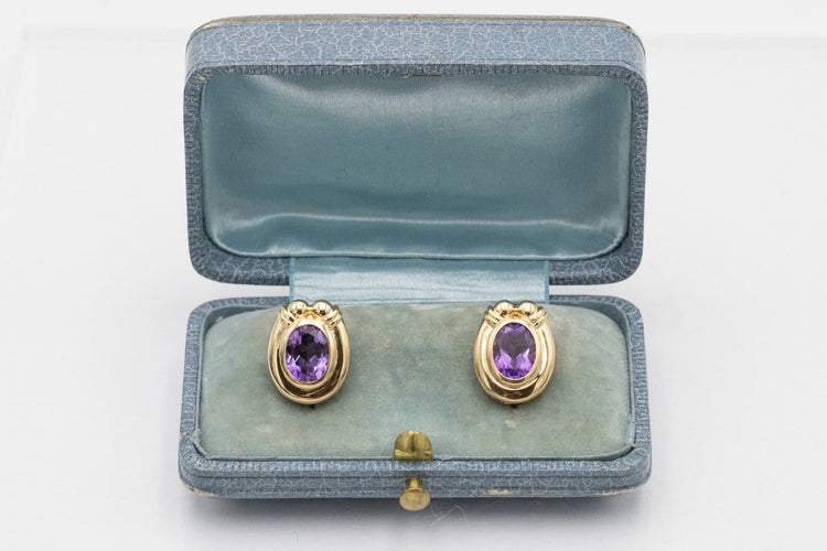 Boucles d'oreilles Boucles d'oreilles vintage - Puces en or jaune 585/1000 et améthystes 58 Facettes 12080
