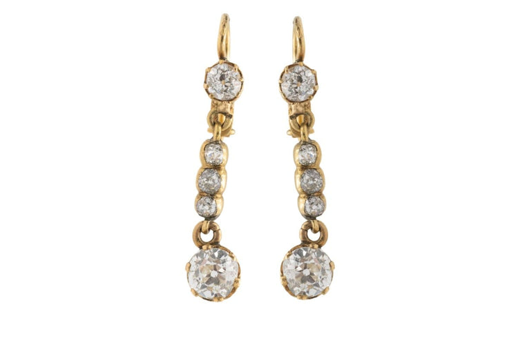 Boucles d'oreilles Boucles d’oreilles pendantes - Diamants taille ancienne en or 750 58 Facettes 11816
