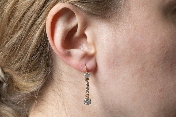 Boucles d'oreilles Boucles d’oreilles pendantes - Diamants taille ancienne en or 750 58 Facettes 11816