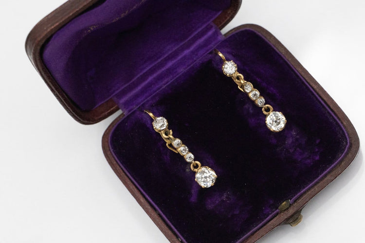 Boucles d'oreilles Boucles d’oreilles pendantes - Diamants taille ancienne en or 750 58 Facettes 11816