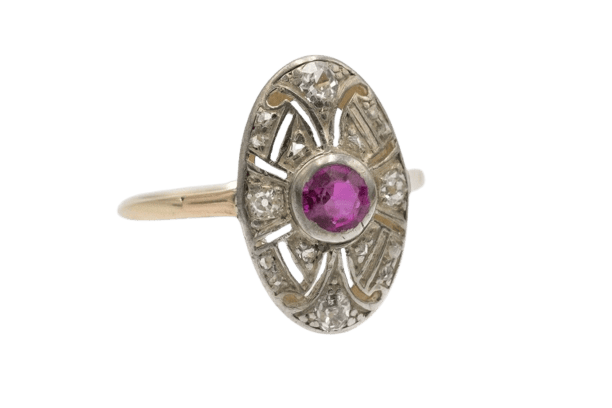 Bague 55 Bague Art déco - Rubis et diamants en or jaune 585 et argent 58 Facettes 9573