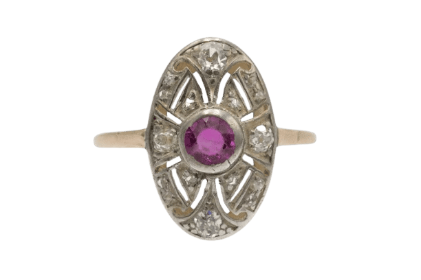 Bague 55 Bague Art déco - Rubis et diamants en or jaune 585 et argent 58 Facettes 9573