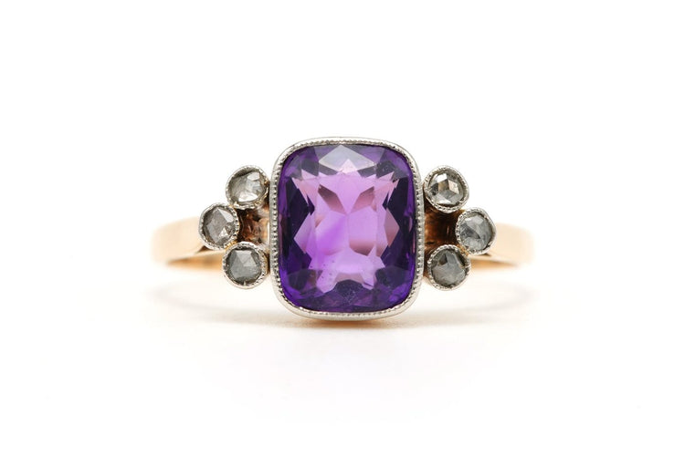 Bague 56 Bague Art déco en or jaune 18 carats avec améthyste et diamants taille rose 58 Facettes 23707