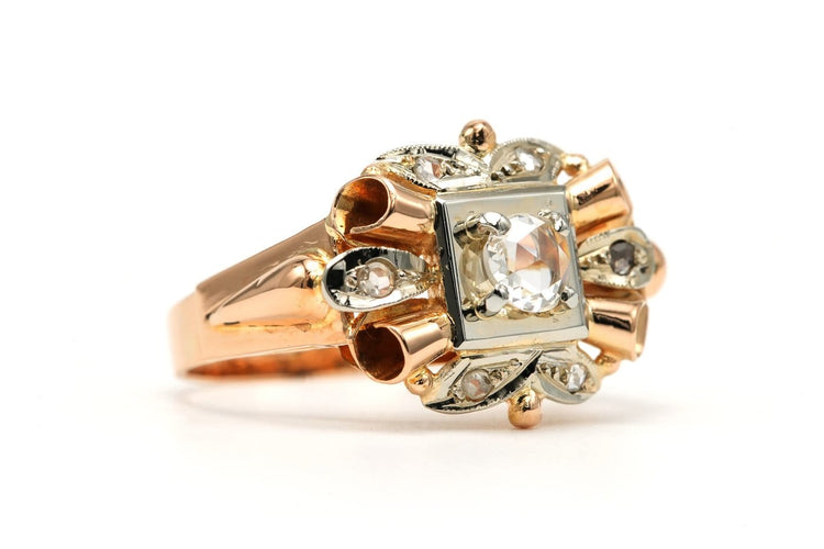 Bague 57 Art déco - Bague en or jaune et or blanc avec diamants 58 Facettes 23706