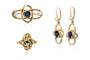 Boucles d'oreilles Demi-parure - Ensemble de bijoux en or jaune avec saphirs et perles 58 Facettes 12002