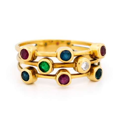 Bague 52.5 Bague multi-bandes vintage en or jaune 14k avec pierres précieuses 58 Facettes D7F5A59B63AF4B04AB99E64F9EDAAE62