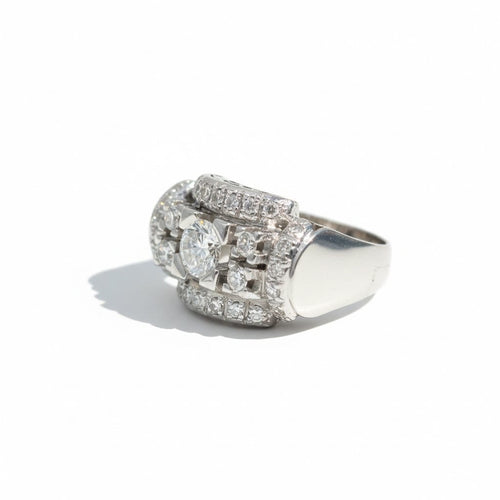 Bague 55 Art Déco - Bague en or blanc et diamants 1,20 carat 58 Facettes 1.0001389/3