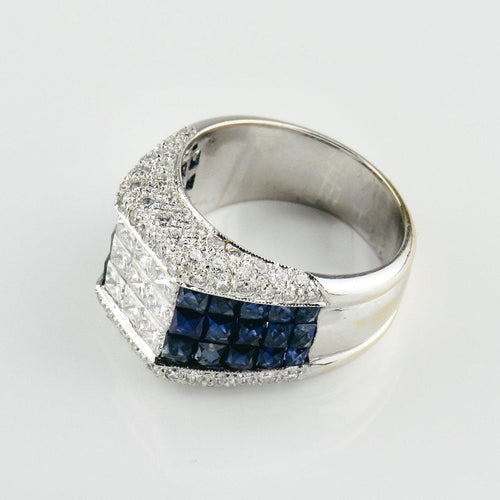 Bague cocktail en or blanc 750 avec saphirs et diamants taille princesse 58 Facettes 1710