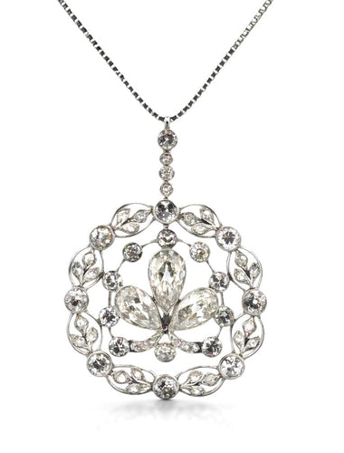 Collier Pendentif ancien - Platine 900 et diamants naturels avec chaîne maille vénitienne 58 Facettes 90711/ac12559 -90521-ac12299
