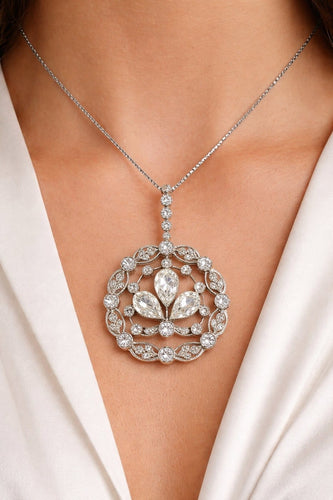 Collier Pendentif ancien - Platine 900 et diamants naturels avec chaîne maille vénitienne 58 Facettes 90711/ac12559 -90521-ac12299