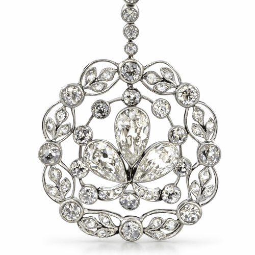Collier Pendentif ancien - Platine 900 et diamants naturels avec chaîne maille vénitienne 58 Facettes 90711/ac12559 -90521-ac12299