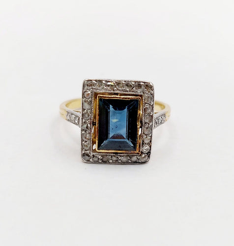 Bague 48 Bague pompadour Art déco en or 18k et platine, saphir et diamants 58 Facettes A06982
