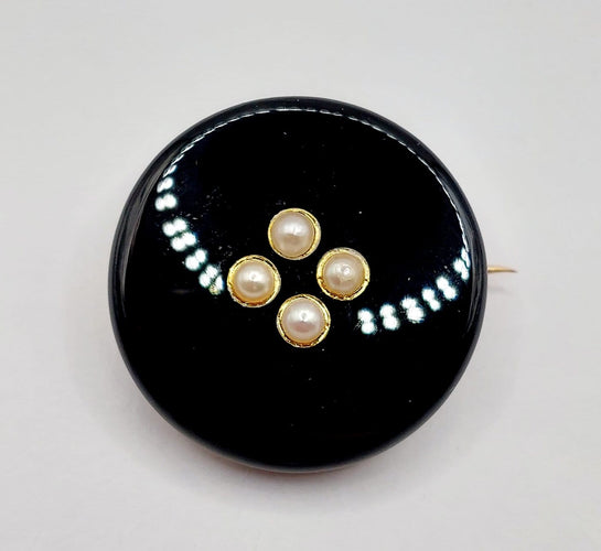 Broche Broche victorienne en or 18k avec onyx noir et perles (circa 1890) 58 Facettes A06985
