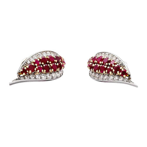 Boucles d'oreilles Boucles d'oreilles platine, or jaune, rubis et diamants. 58 Facettes 35486
