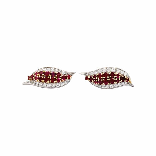 Boucles d'oreilles Boucles d'oreilles platine, or jaune, rubis et diamants. 58 Facettes 35486
