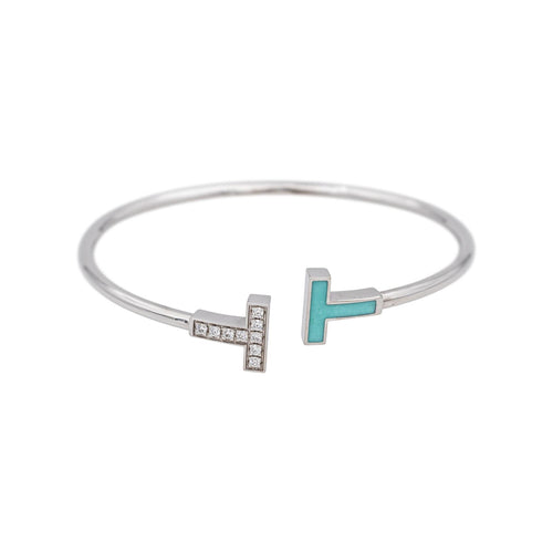 Bracelet Tiffany & Co Bracelet  Tiffany T  Or blanc Diamant, Turquoise 58 Facettes 5006195RV