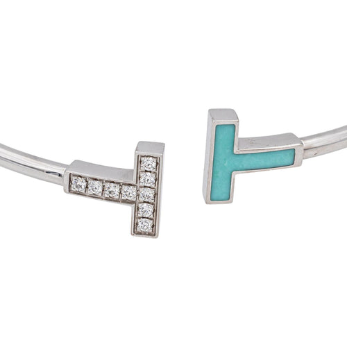 Bracelet Tiffany & Co Bracelet  Tiffany T  Or blanc Diamant, Turquoise 58 Facettes 5006195RV