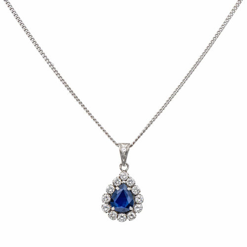 Collier Collier Pendentif Or blanc Saphir, Diamant 58 Facettes 5488789CN