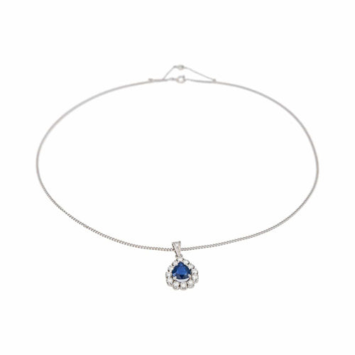 Collier Collier Pendentif Or blanc Saphir, Diamant 58 Facettes 5488789CN