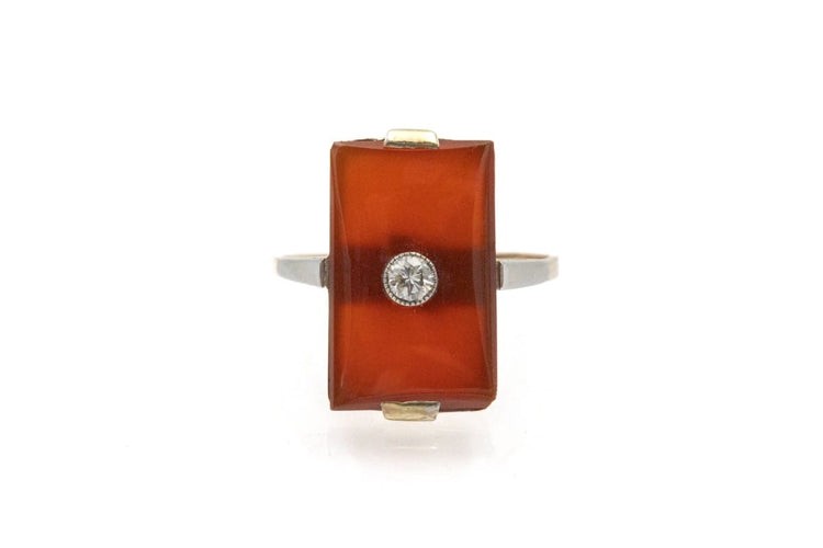 Bague 56 Bague Art déco en or jaune 585 avec cornaline et diamant 58 Facettes 12028