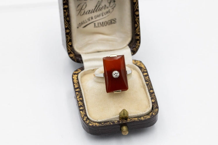 Bague 56 Bague Art déco en or jaune 585 avec cornaline et diamant 58 Facettes 12028