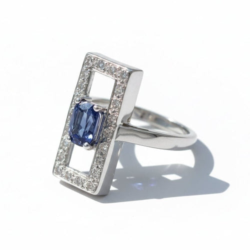 Bague 55 Bague rectangulaire en or blanc avec saphir et diamants 58 Facettes 1-0001052/2