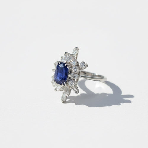 Bague 52 Bague cocktail - Saphir et diamants en or blanc 18 carats 58 Facettes 1.0000968/1