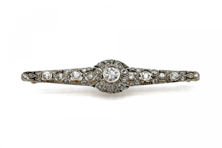 Broche Broche Belle Époque en or jaune 585 et platine, diamants taille ancienne 2,50 ct 58 Facettes 11936