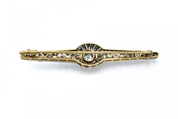 Broche Broche Belle Époque en or jaune 585 et platine, diamants taille ancienne 2,50 ct 58 Facettes 11936