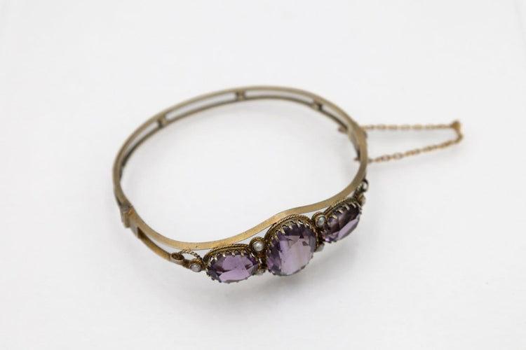 Bracelet Bracelet ancien rigide en or avec améthystes et perles naturelles 58 Facettes 11787