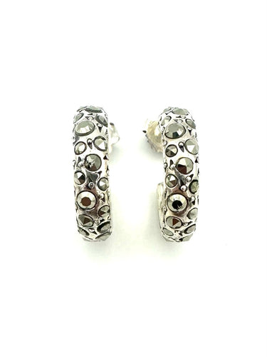 Boucles d'oreilles Pomellato 67 - Boucles d’oreilles créoles en argent 925 et marcassites 58 Facettes POMELLATO BO