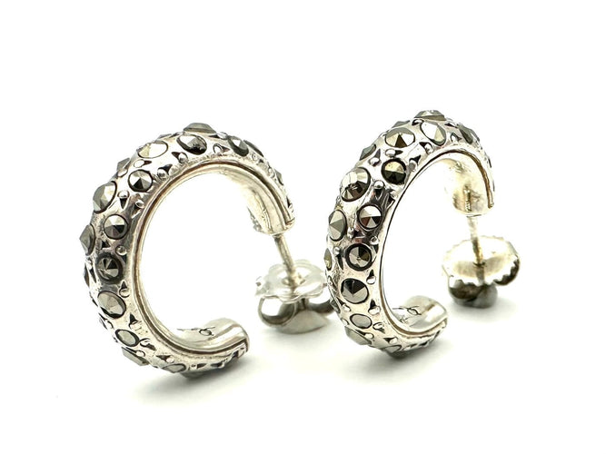 Boucles d'oreilles Pomellato 67 - Boucles d’oreilles créoles en argent 925 et marcassites 58 Facettes POMELLATO BO