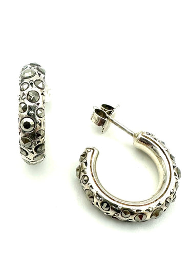 Boucles d'oreilles Pomellato 67 - Boucles d’oreilles créoles en argent 925 et marcassites 58 Facettes POMELLATO BO