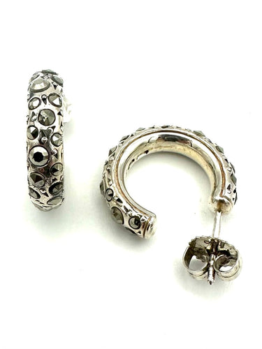 Boucles d'oreilles Pomellato 67 - Boucles d’oreilles créoles en argent 925 et marcassites 58 Facettes POMELLATO BO