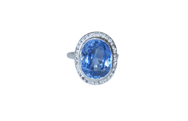 Bague 54 Art Déco - Bague saphir de Ceylan et diamants 58 Facettes