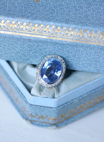 Bague 54 Art Déco - Bague saphir de Ceylan et diamants 58 Facettes