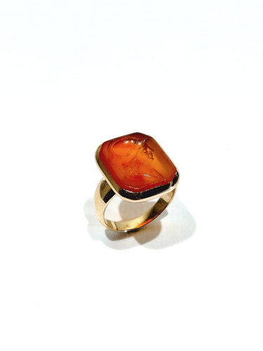 Bague 50 Bague intaille en or rose 18 carats et cornaline 58 Facettes id: 1745883