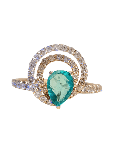 Bague 54 Bague en or blanc 18 k émeraude taille poire et diamants 58 Facettes Bague 0005